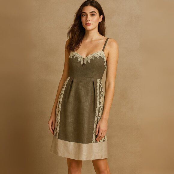 Anthropologie Dresses & Skirts - Anthropologie Moulinette Soeurs Rainwashed Shale Dress W/Crochet Eyelet Lace 10